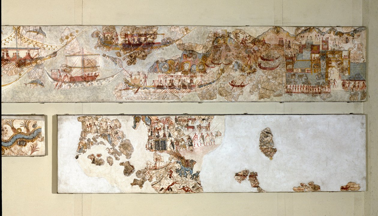 Minoan Art: "" meriretkikunta"" Fresko Akrotirista Santorinille. 1500-luvulla eaa. Athenes, kansallinen arkeologinen museo tekijältä Minoan