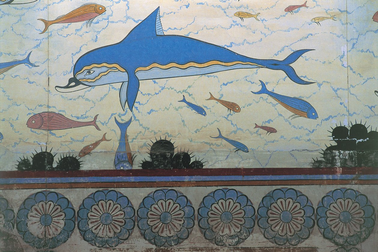 Lähikuva seinämaalauksesta palatsissa, Minoksen palatsi, Knossos, Kreeta, Kreikka tekijältä Minoan