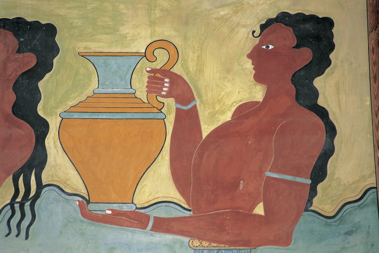 Lähikuva seinämaalauksesta palatsin seinällä, Minoksen palatsi, Knossos, Kreeta, Kreikka tekijältä Minoan
