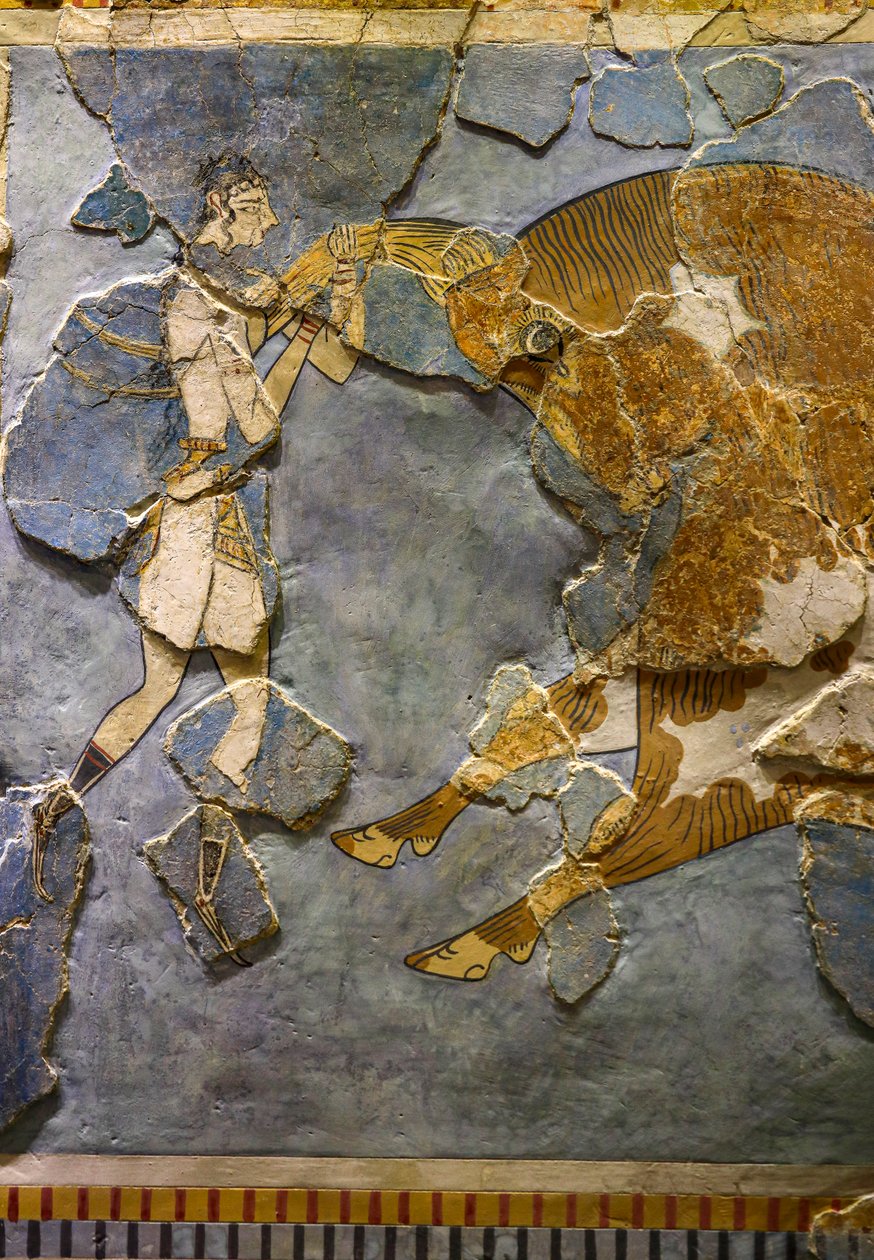 Yksityiskohta Bull Leaping Frescosta. Löytyi Knossoksesta tekijältä Minoan
