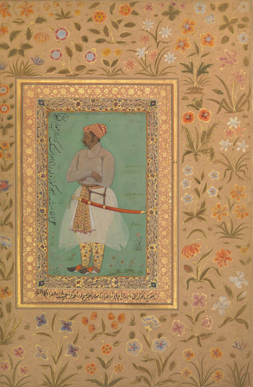 Muotokuva Maharaja Bhim Kanwarista, Folio Shah Jahan -albumista, toissijainen: n. 1615-29 tekijältä Mir 