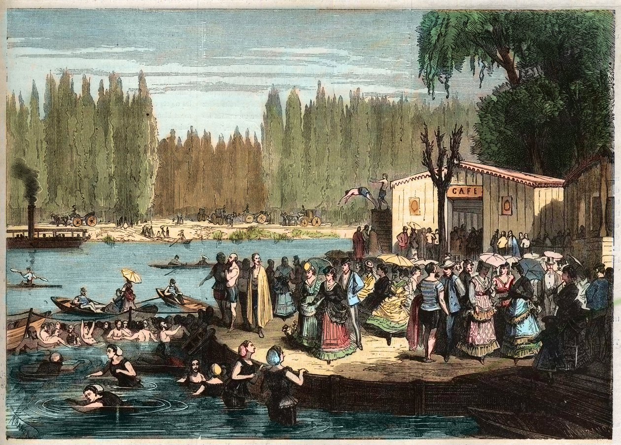 Uinti La Grenouilleressa, aivan Pariisin ulkopuolella - La Grenouillere Croissy-sur-Seinenessä vuonna 1869 - Mirandan jälkeen tekijältä Miranda Miranda