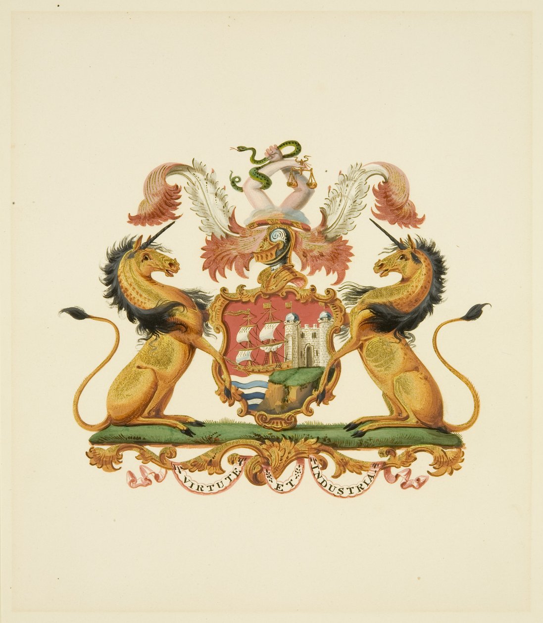 Bristolin kaupungin käsivarret, n. 1830 (lyijykynä ja akvarellipaperi) tekijältä Miss (attr.to) Braikenridge