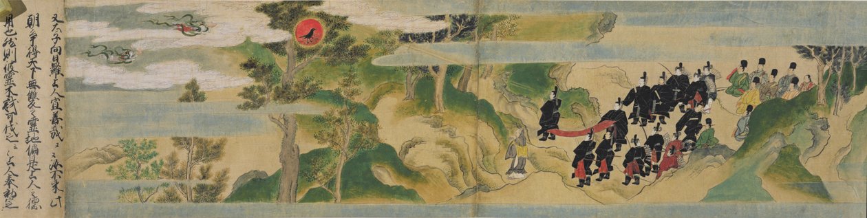 Geppoji-temppelin perustamishistoria, Muromachi-kausi, noin 1495 (muste, väri ja kulta paperille). tekijältä Mitsuyoshi Tosa