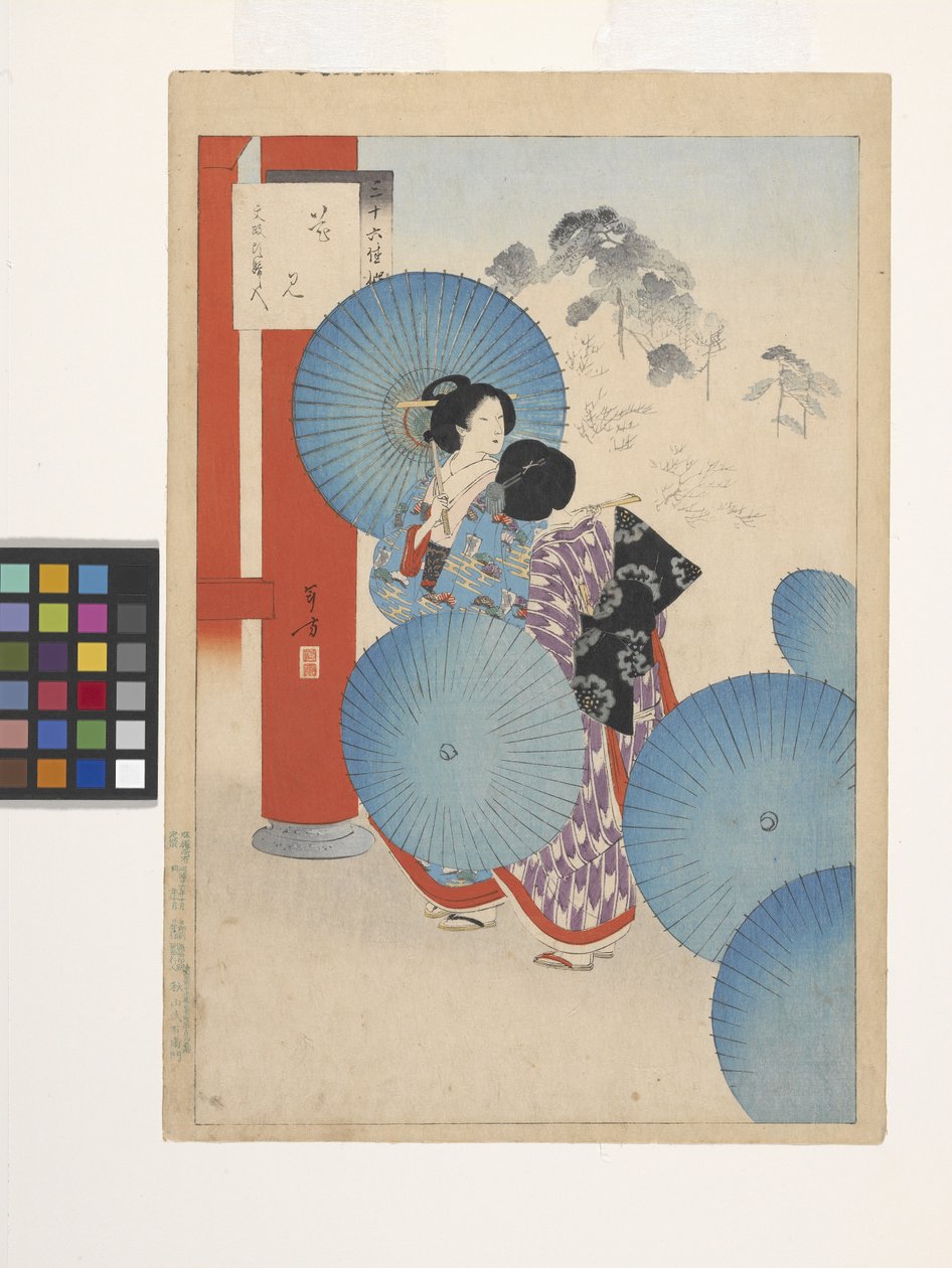 Kukkakatselu, Ladies Of The Bunsei Era (värillinen puupainatus) tekijältä Mizuno Toshikata