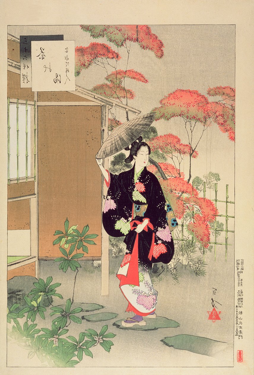 Teeseremonia: Hoei-ajan nainen, sarjasta "A Selection of the Thirty-Six Beauties", 1893 (värillinen puupainatus) tekijältä Mizuno Toshikata