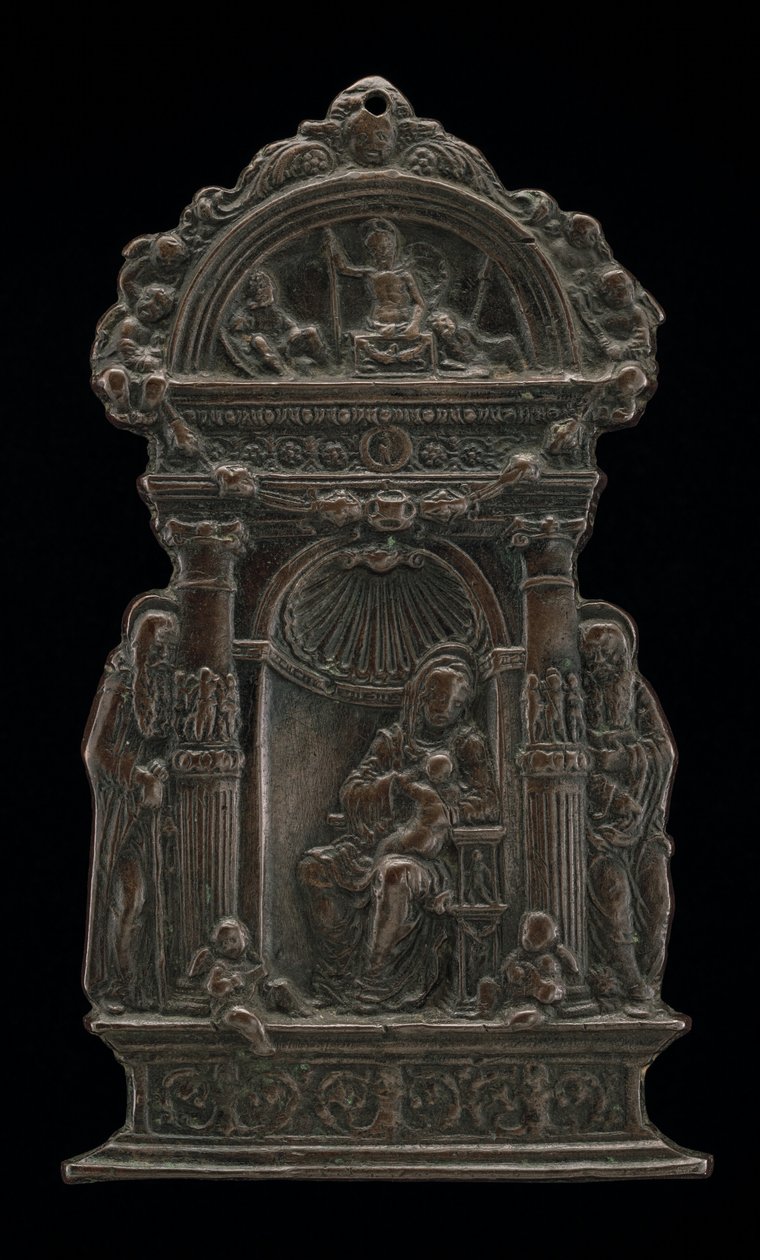 Madonna ja lapsi valtaistuimella Saint Anthony Abbotin ja Pyhän Hieromuksen kanssa, 1490. tekijältä Moderno