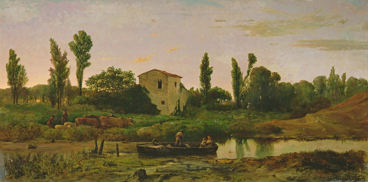 Maisema veneellä, 1867 tekijältä Modest Urgell