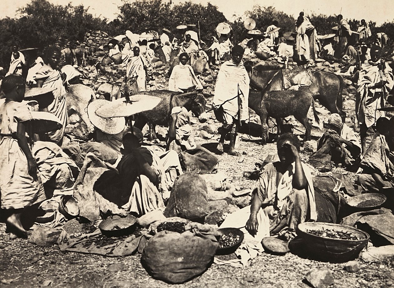 Imperiumin rakentaminen fasismin aikana: Abessinian markkinat, 09/05/1936 (s/w-kuva). tekijältä Modestino Baldinetti