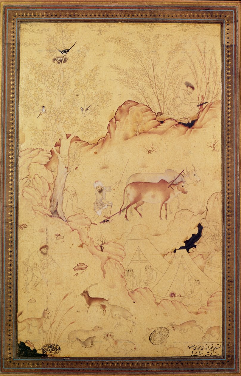 Maalaiselämän kohtaus, Qazvin, 1578 tekijältä Mohammedi