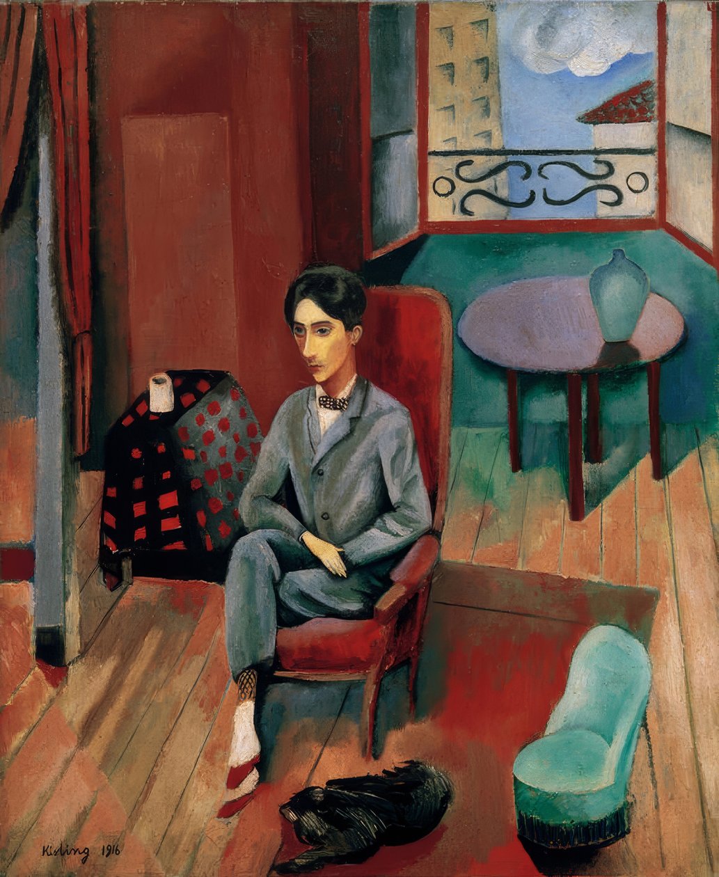 Jean Cocteau istuu ateljeessaan tekijältä Moise Kisling