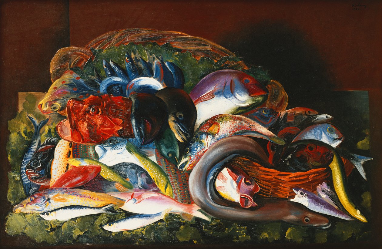 Suuri asetelma kalojen kanssa; Grande Nature Morte aux Poissons tekijältä Moise Kisling