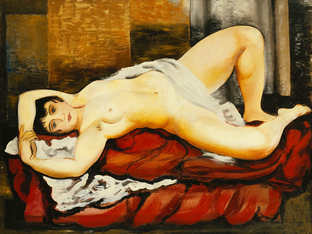 Alaston valkoisessa lakanassa; Nu Couche au Drap Blanc (Nu Couche au Drap Blanc) tekijältä Moise Kisling