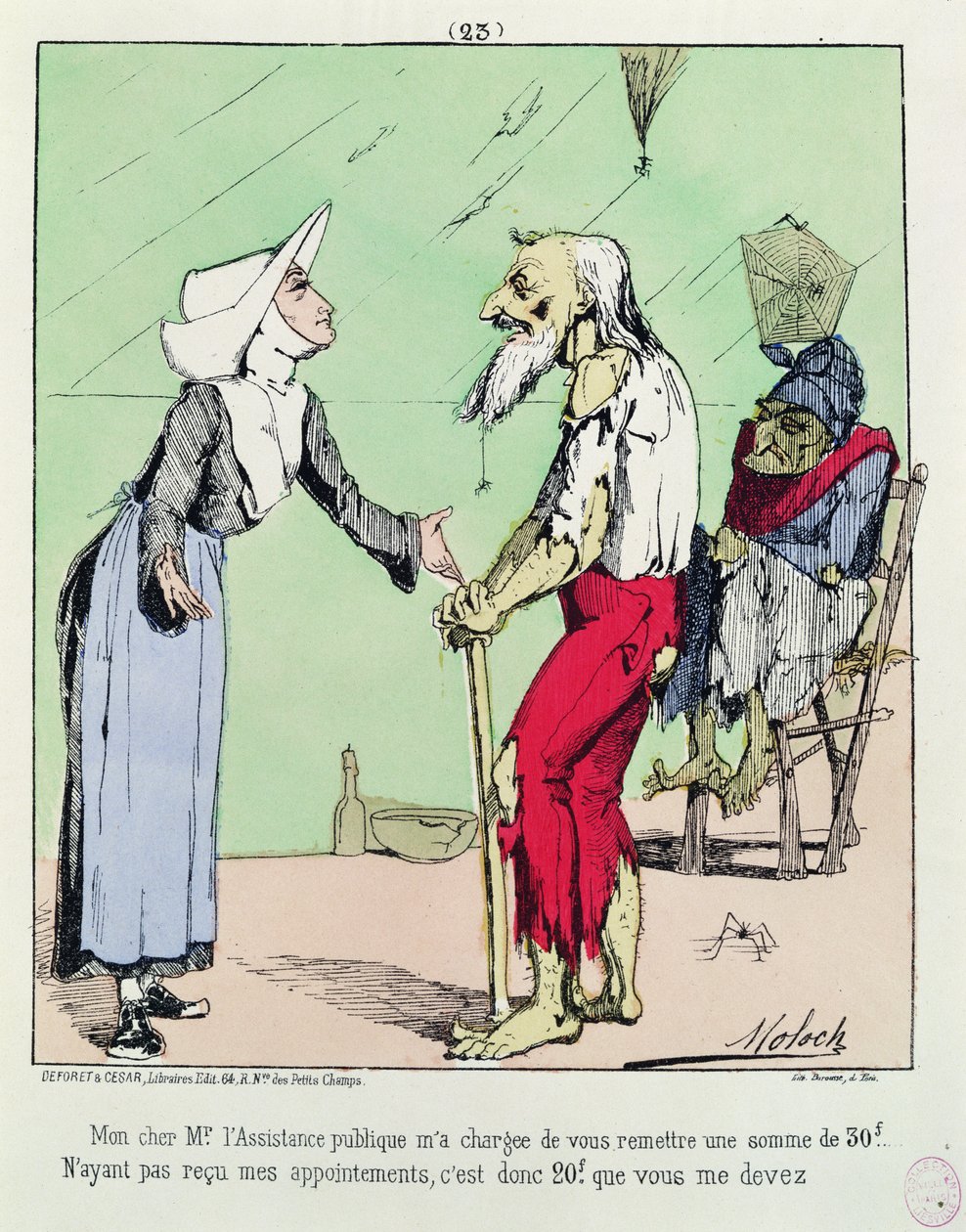 Sarjakuva, joka kritisoi Assistance Publiquea kommuunin aikana, 1871 tekijältä Moloch