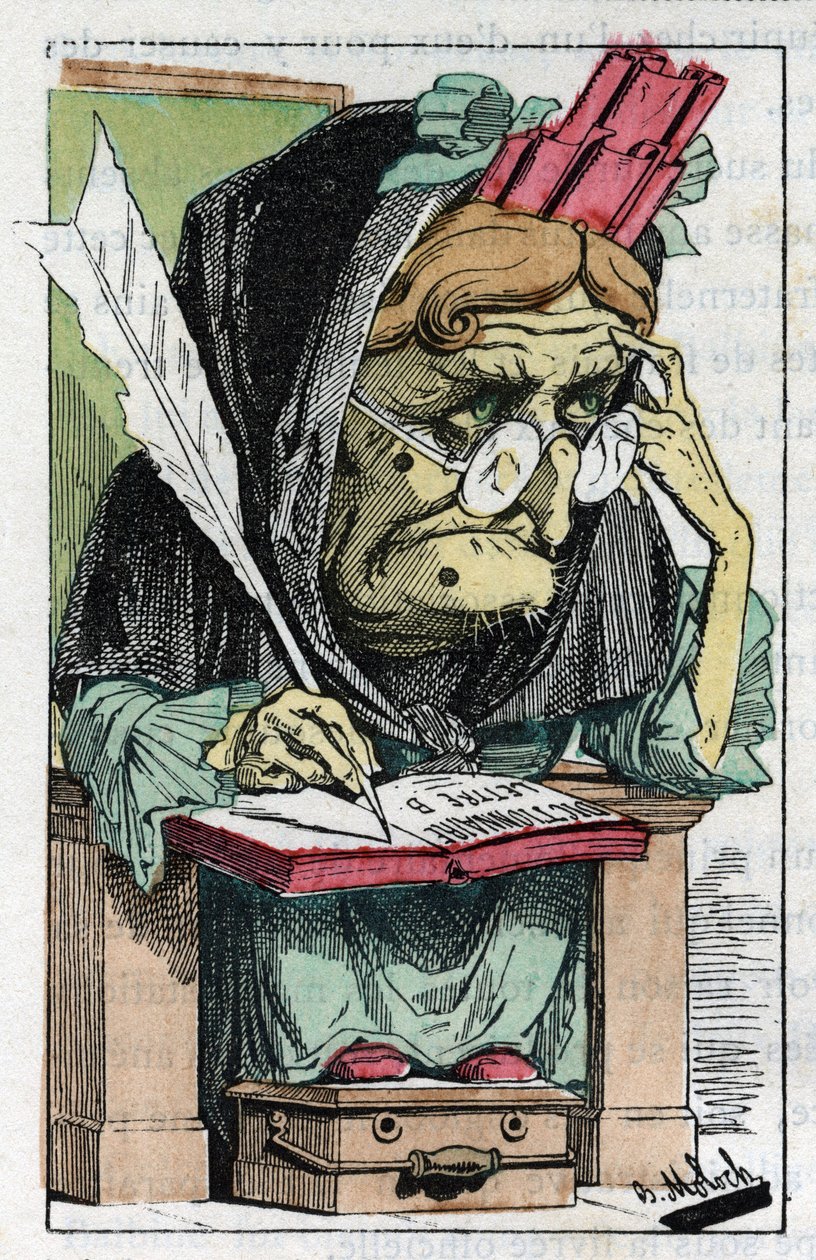 Allegoria Ranskan Akatemiasta Touchatoutin "" Le Trombinoscope" -sarjassa, B. Molochin sarjakuva vuodelta 1882 (1849-1909). Yksityinen kokoelma. tekijältä Moloch