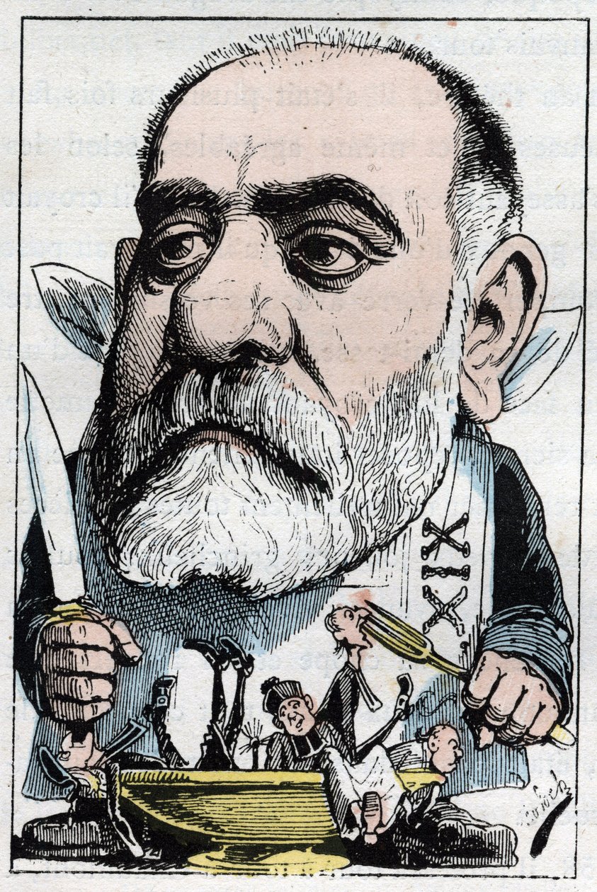 Dramaattista kriitikkoa Francisque Sarceyta (1827-1899) kuvaava sarjakuva tekijältä Moloch