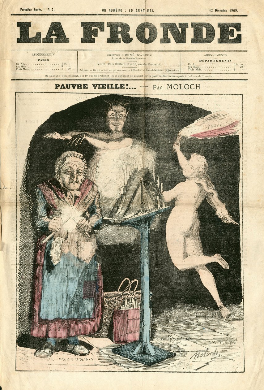 Kansi "La Fronde (1869-1870)", numero 7, värillinen satiirinen tekijältä Moloch