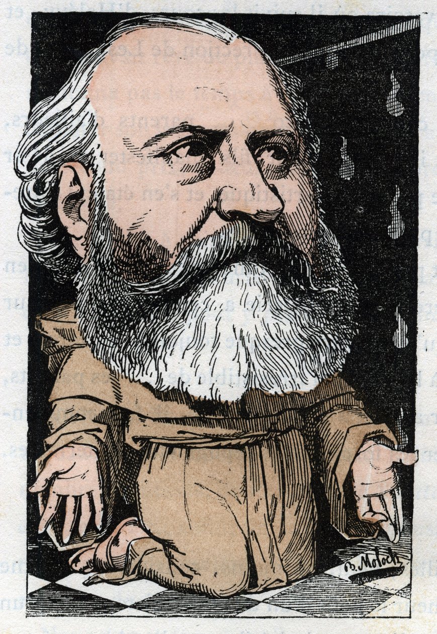 Muotokuva Charles Gounodista (1818-1893), ranskalainen säveltäjä Touchatoutin teoksessa "Le Trombinoscope", B. Molochin karikatyyri vuodelta 1882 (1849-1909). Yksityinen kokoelma. tekijältä Moloch