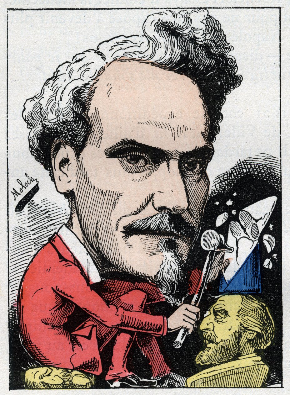 Muotokuva Henri de Rochefortista (1831-1913) Markiisi de Rochefort, toimittaja, poliitikko ja kirjailija Touchatoutin "Le Trombinoscope" -sarjassa, B. Molochin sarjakuva vuodelta 1882 (1849-1909). Yksityinen kokoelma. tekijältä Moloch