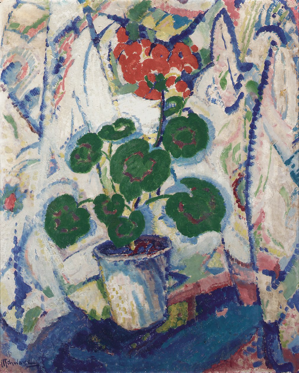 Kukkaasetelma, n. 1914-1916 (öljy levylle) tekijältä Mommie Schwarz