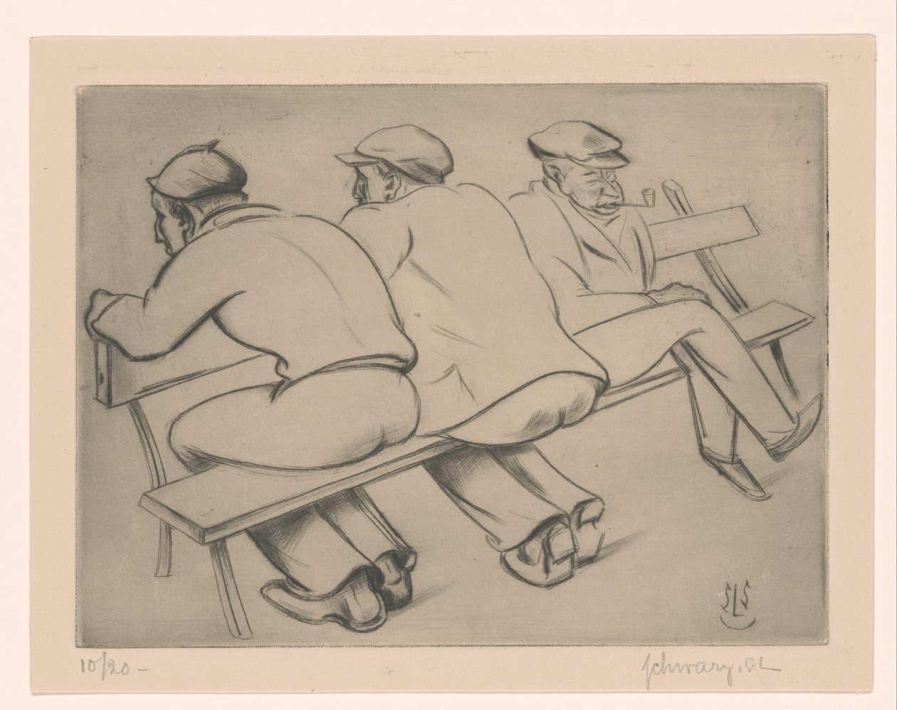 Kolme miestä sohvalla tekijältä Mommie Schwarz (signed by artist)