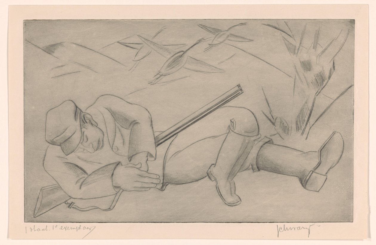 nukkuva metsästäjä tekijältä Mommie Schwarz (signed by artist)