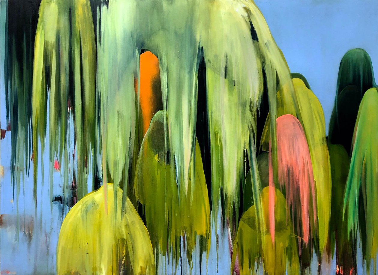 Weeping Willow, 2019 (akryyli ja spraymaali kankaalle) tekijältä Monica Perez Vega
