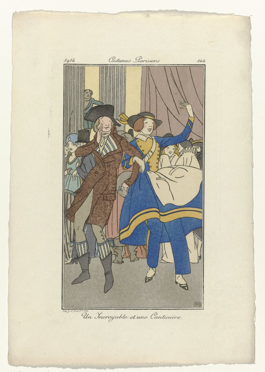Journal des Dames et des Modes, Costumes Parisiens, 1914, nro 144: An Incredible and a Cantinière tekijältä Monogrammist BMB
