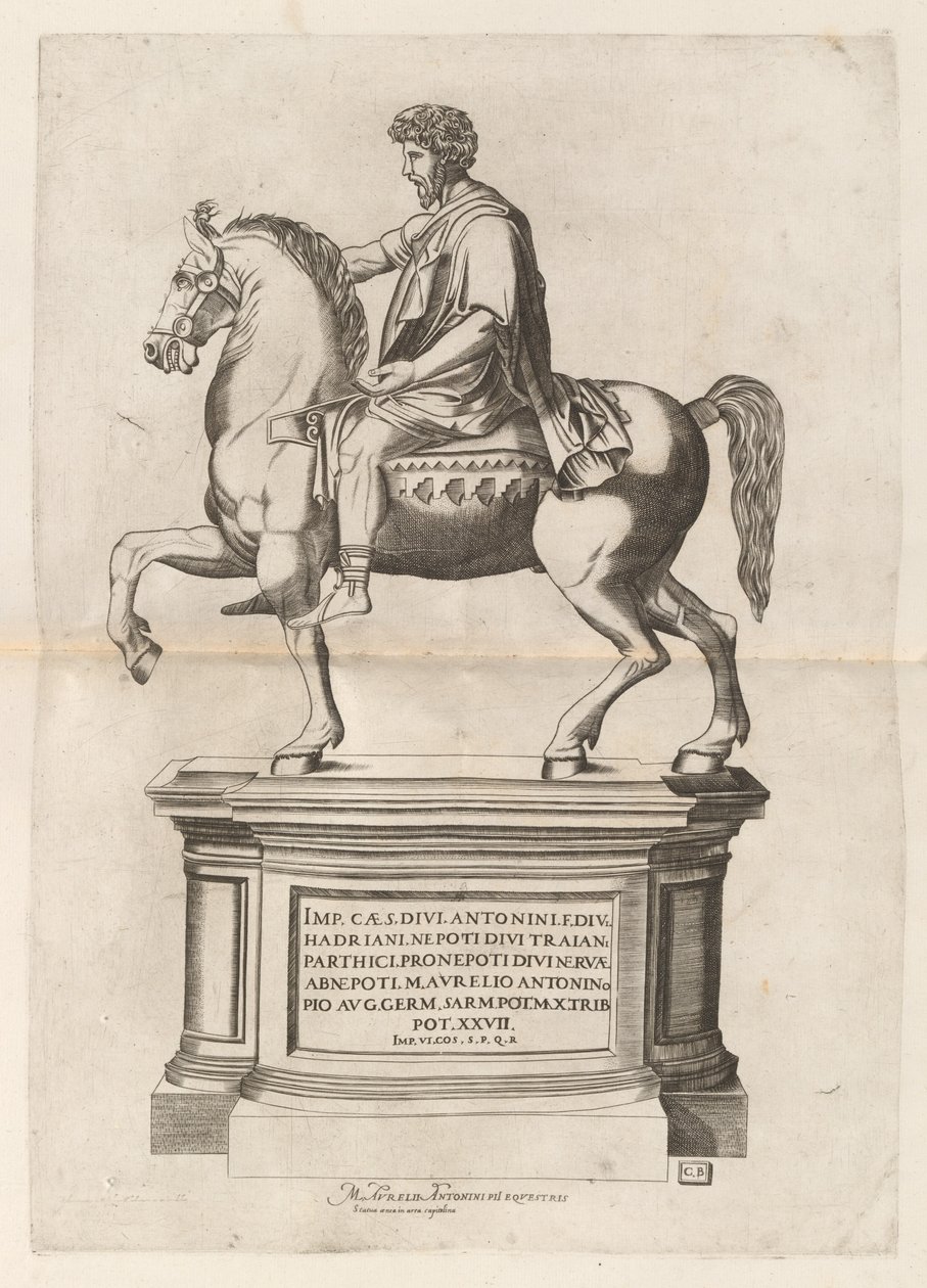 Marcus Aureliuksen ratsastuspatsas tekijältä Monogrammist CB after Nicolaus Beatrizet