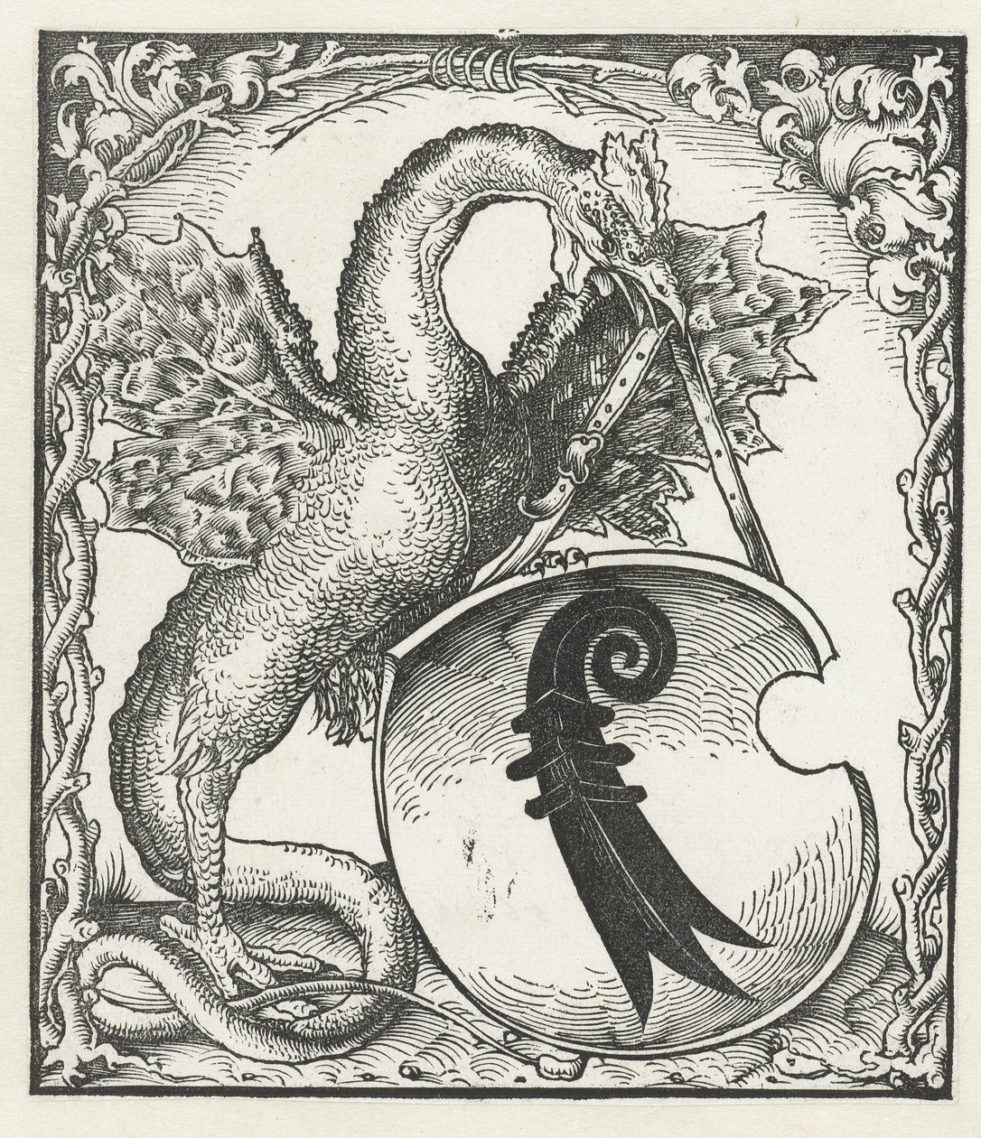 Lohikäärme, jolla on Baselin vaakuna tekijältä Monogrammist DS (graveur) (attributed to)