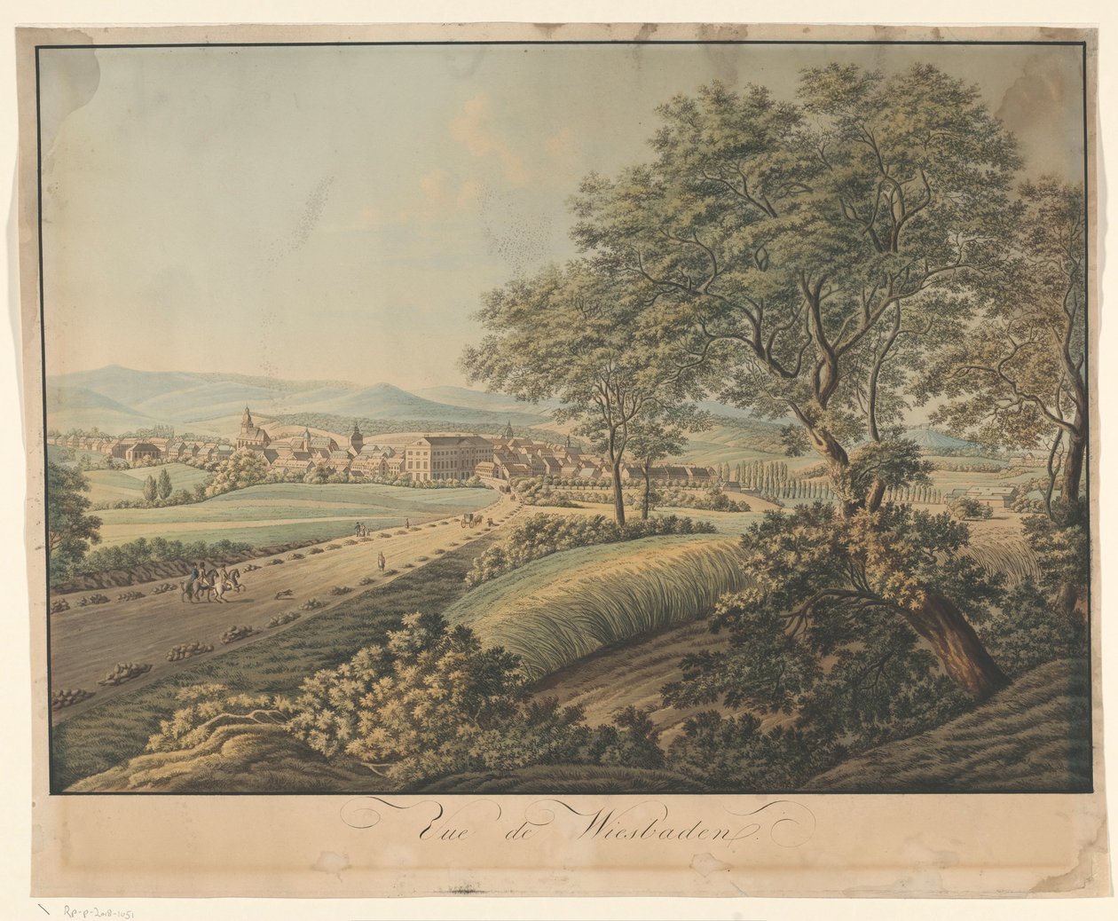 Näkymä Wiesbadenista Vue de Wiesbaden (otsikko esineessä) tekijältä Monogrammist DS (graveur)