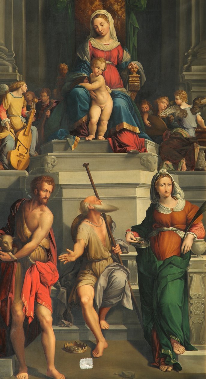 Valtaistuimelle Madonna pyhien kanssa tekijältä Monogrammist E. D.