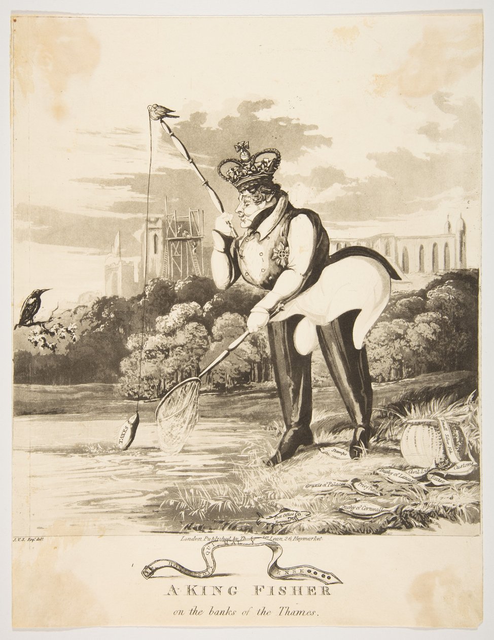 King Fisher Thames-joen rannalla, 1827. tekijältä Monogrammist JVS