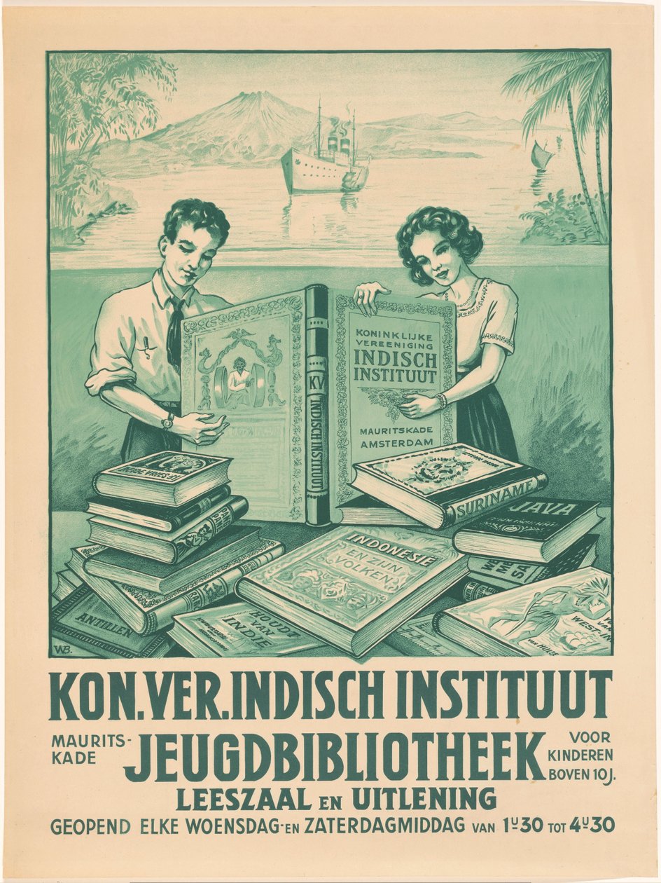 Juliste Amsterdamin Royal Association of the Indies Instituten nuorisokirjastoon tekijältä Monogrammist WB