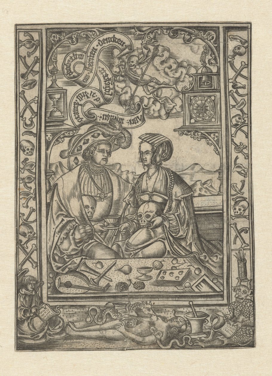 Vanitas Herra ja nainen kalloineen tekijältä Monogrammist XXX met L (attributed to)