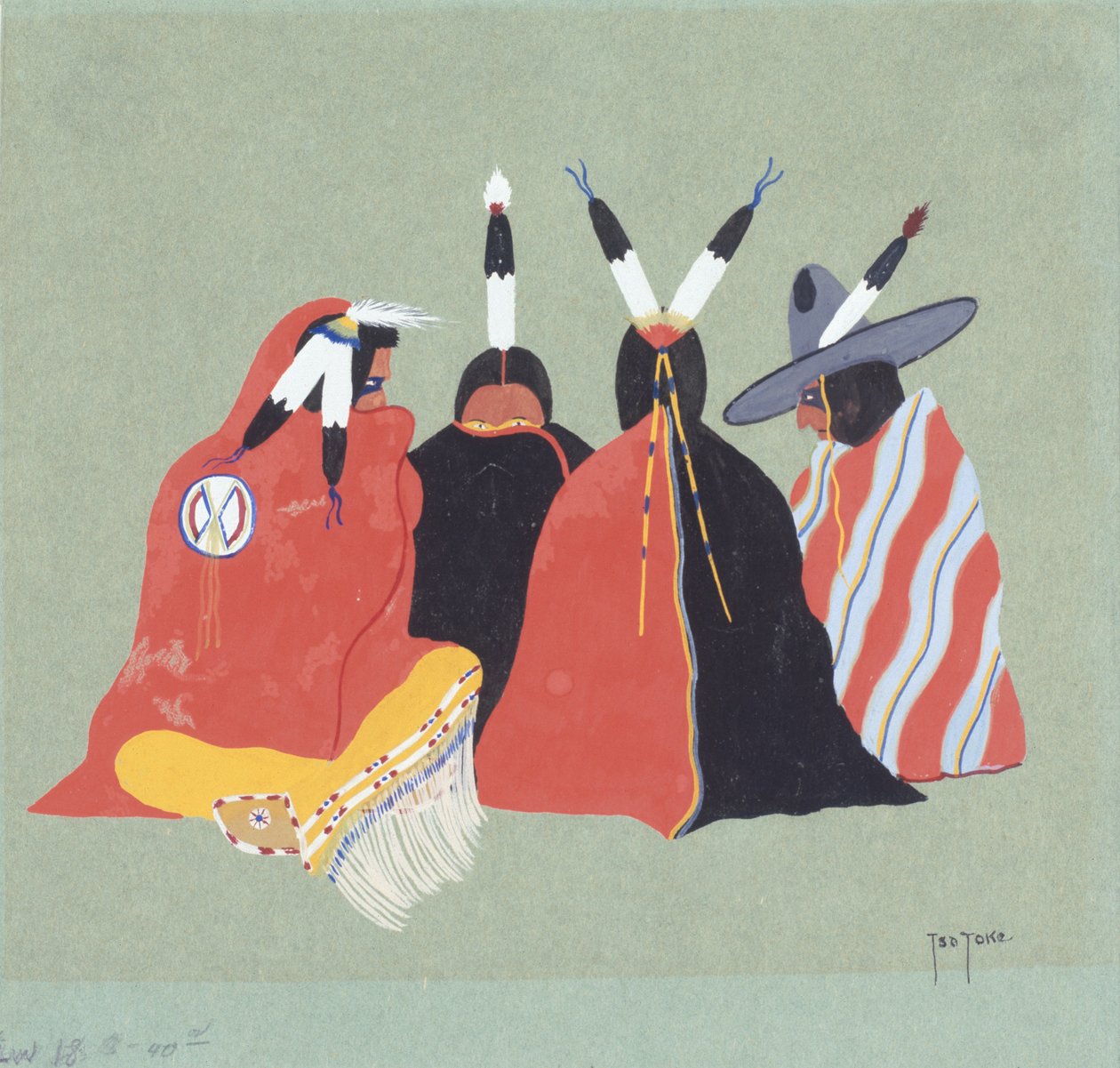 Kiowa Making Medicine, 1929 (tempera paperille) tekijältä Monroe Tsatoke