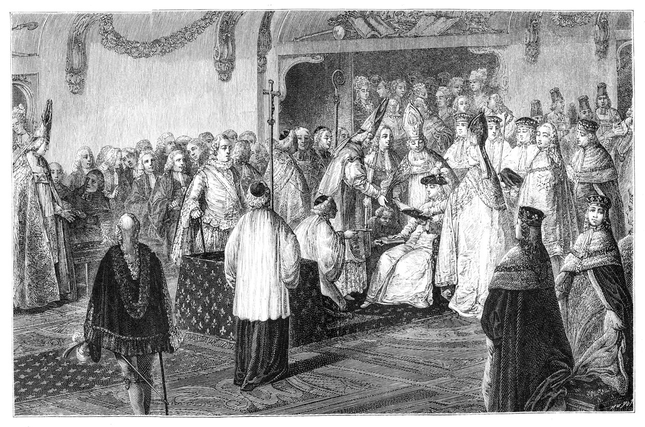 Ludvig XV:n kruunaus 1715, 1885 tekijältä Moreau