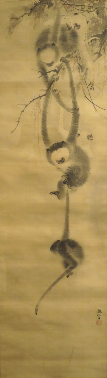 "Viisi apinaa", Mori Sosen, 1800-luvun alku, Honolulun taidemuseo, 4916.1 tekijältä Mori Sosen