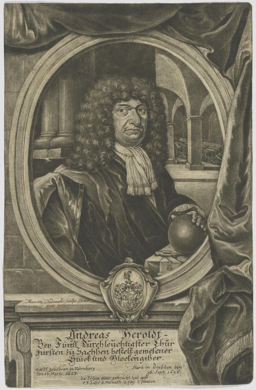 Kupferstich des kursächsischen Stück- und Glockengießers Andreas Herold (1623–1696) tekijältä Moritz Bodenehr