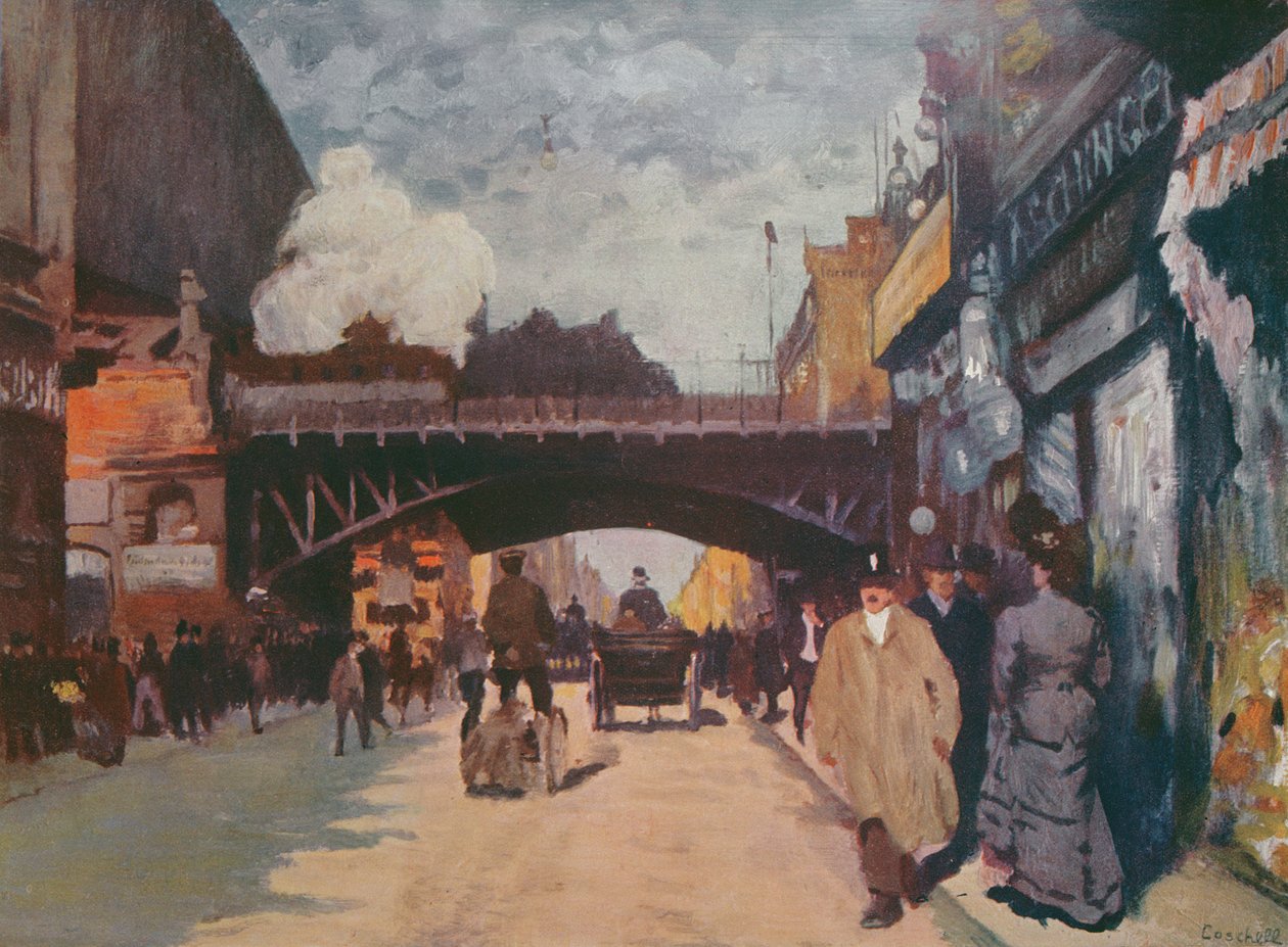 Katu Berliinissä: Friedrichstrasse Georgenstrassen kulmassa, n. 1900 tekijältä Moritz Coschell