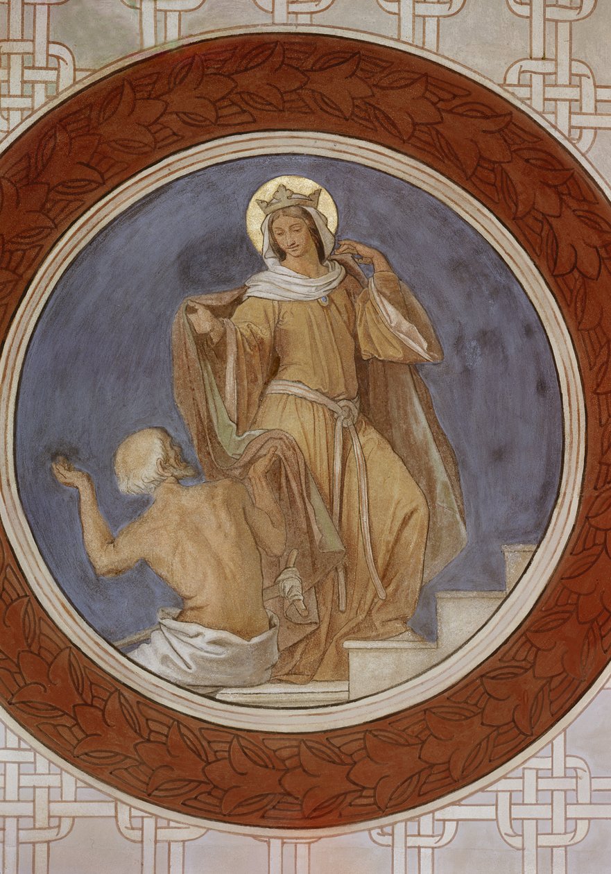 St. Elisabeth antaa takkinsa kerjäläiselle, n. 1855 tekijältä Moritz Ludwig von Schwind