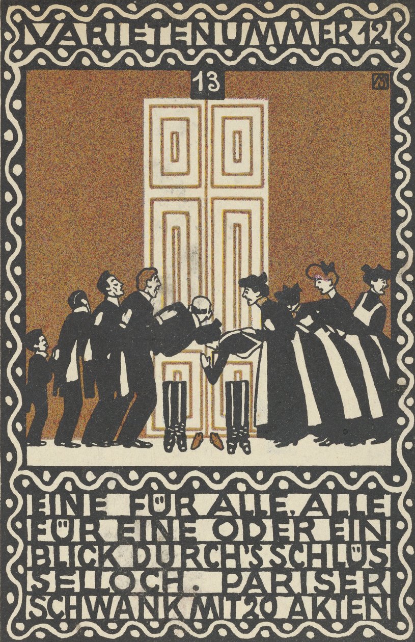 Variety Act 12: Yksi kaikkien puolesta, kaikki yhden puolesta tai vilkaisu Avaimenreiän Varietenummer 1..., 1907. tekijältä Moritz Jung