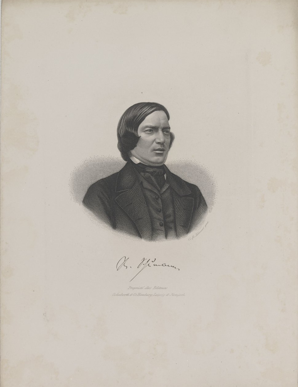 Säveltäjä Robert Schumannin muotokuva 1810-1856, n. 1840. tekijältä Moritz Laemmel
