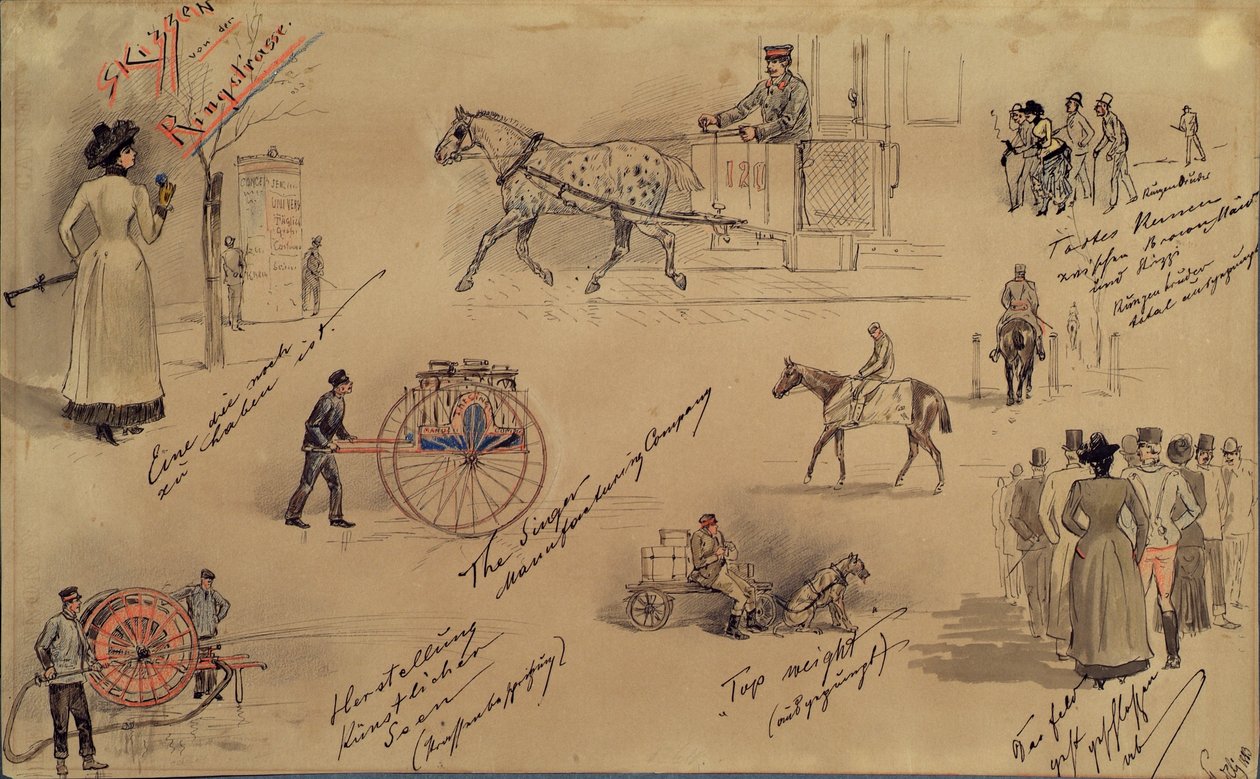 Wieniläiset tyypit 1883 (luonnoksia Ringstrasselta) tekijältä Moritz Ledeli