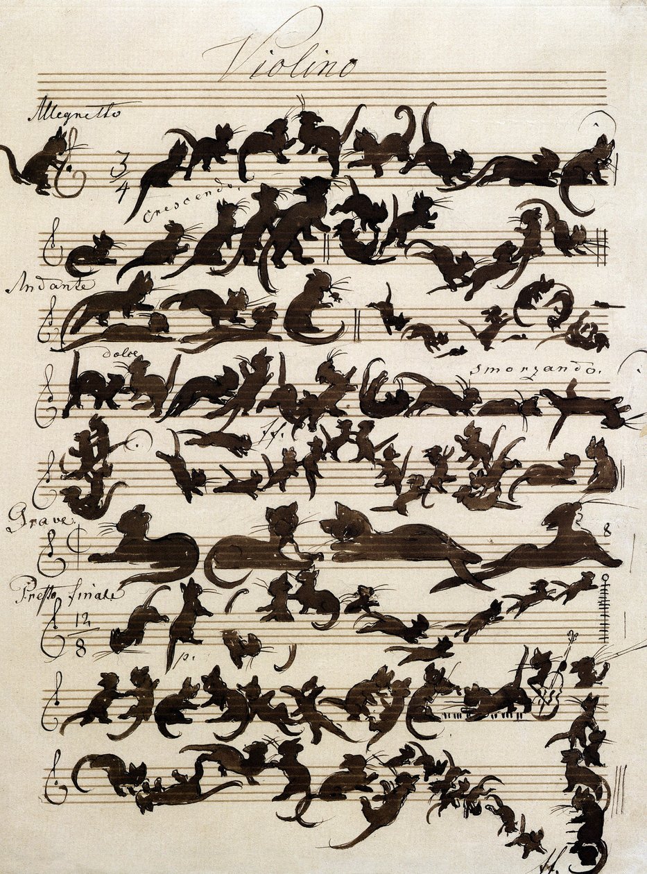 Kissan sinfonia (Die Katzensymphony) Moritz von Schwindin piirros vuodelta 1868. Staatliche Kunsthalle Karlsruhe. tekijältä Moritz Ludwig von Schwind