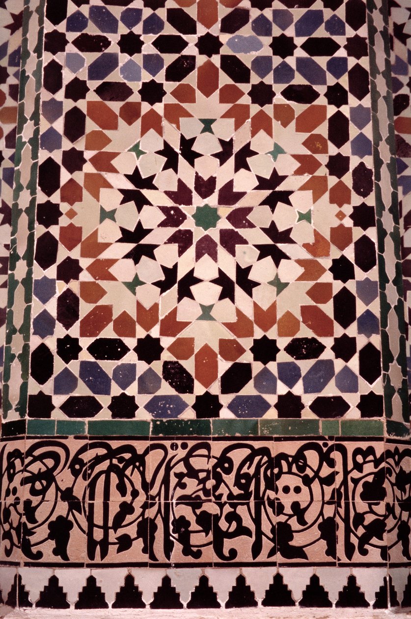 Saadilaisten vuonna 1565 rakentama pääpihan alaseinä (zellij-laatta) (yksityiskohta 186515) tekijältä Moroccan School