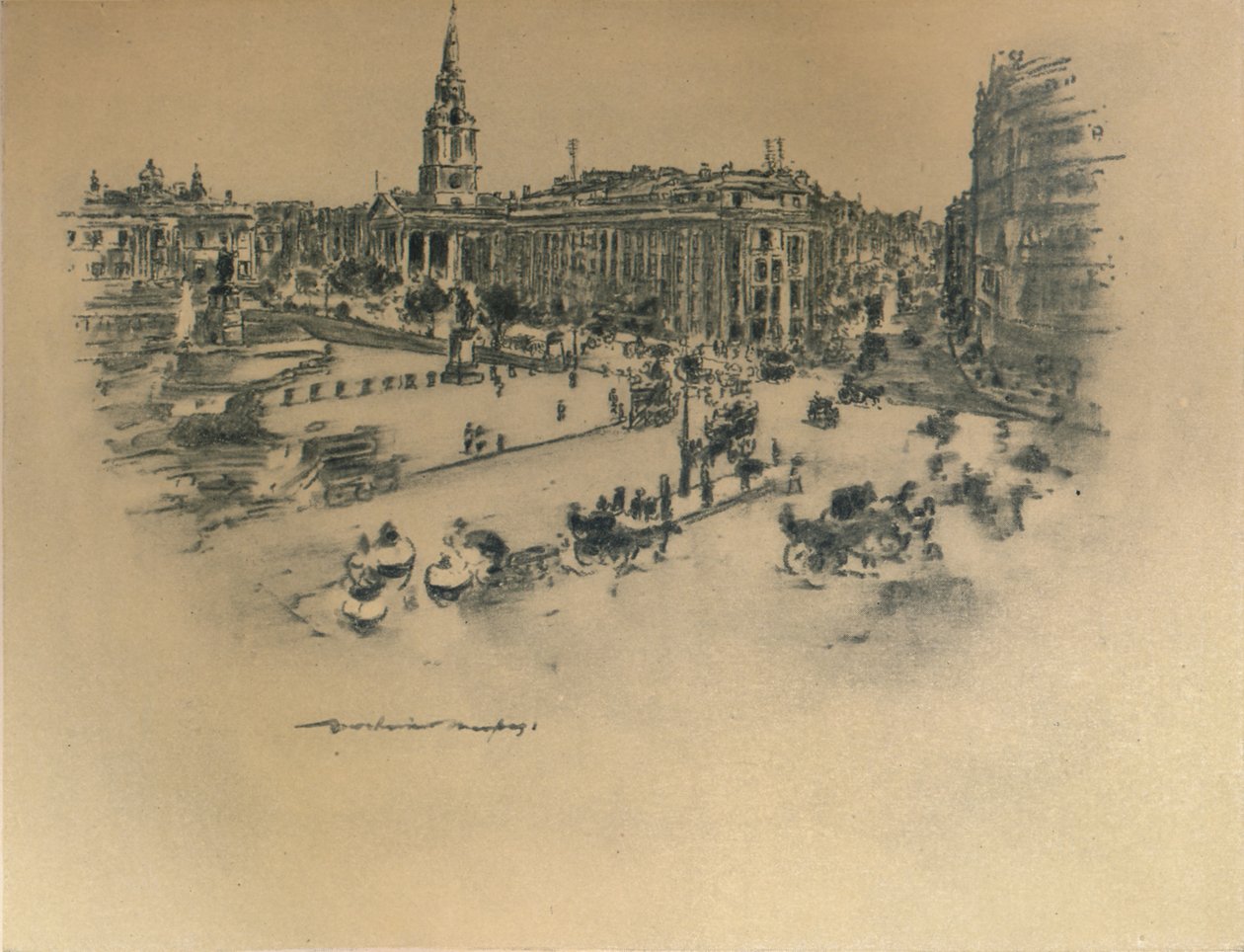 "Trafalgar Square", 1903 tekijältä Mortimer L Menpes