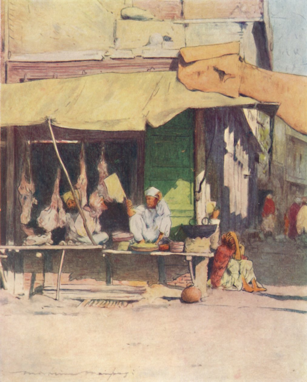 Lihakauppa Peshawurissa, 1905 tekijältä Mortimer Ludington Menpes