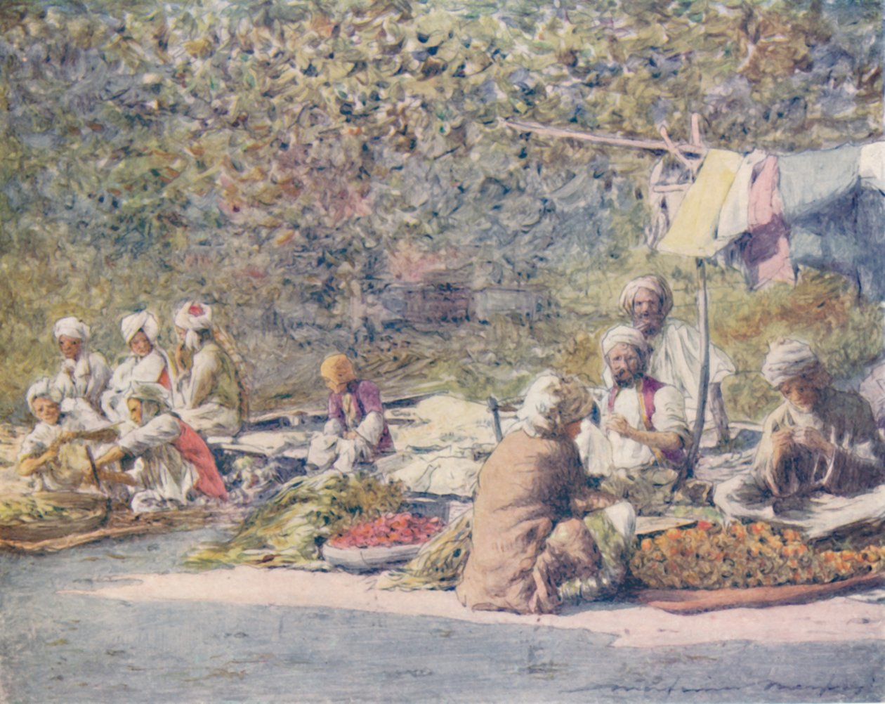 Vihannestori, Peshawur, 1905 tekijältä Mortimer Ludington Menpes
