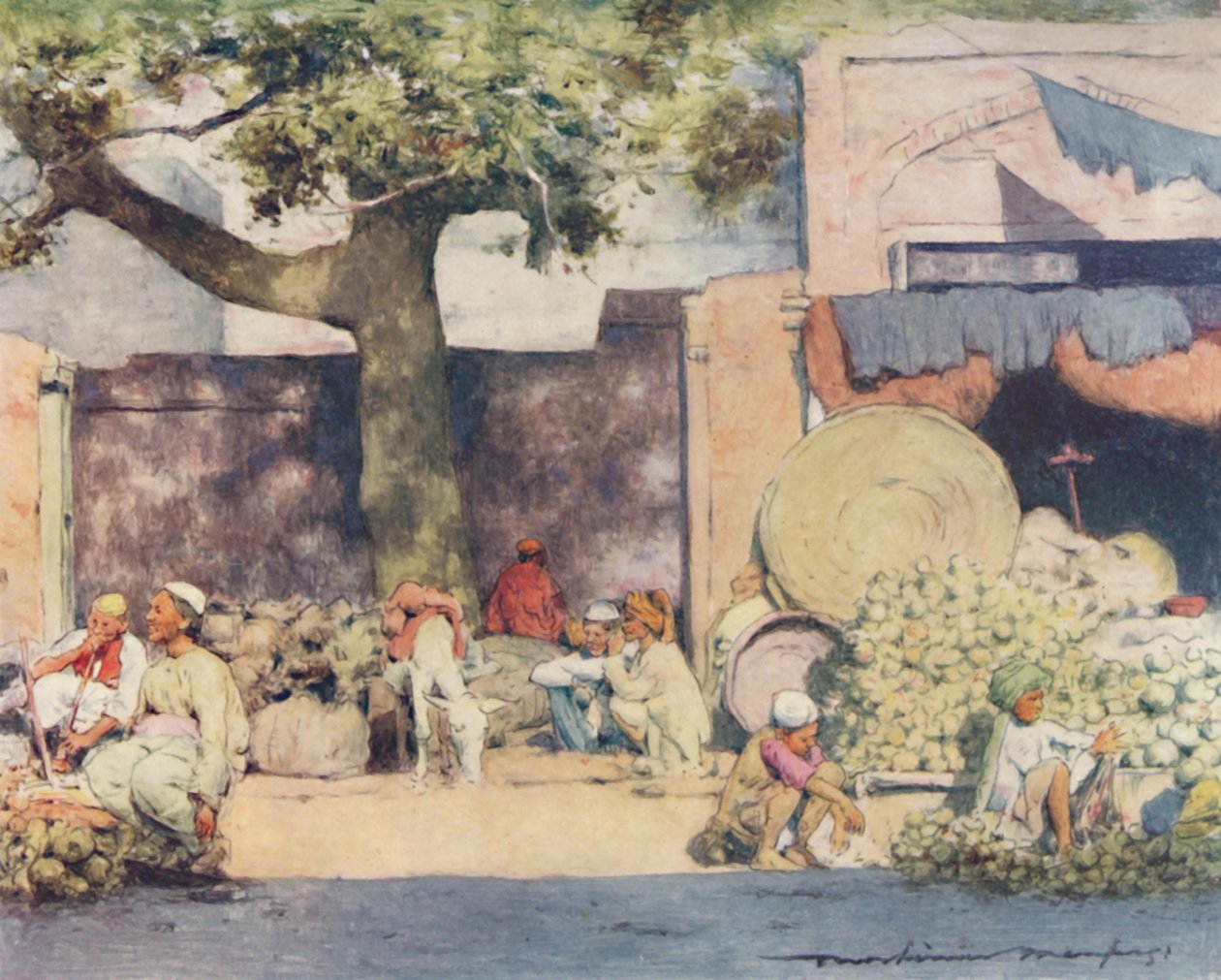 Hedelmäkojut Delhissä, 1905 tekijältä Mortimer Ludington Menpes